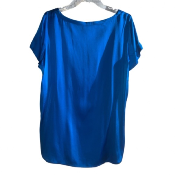 Eileen Fisher Blue Silk Short Sleeve Career Blouse Size Small Coastal Grandma - Picture 3 of 10